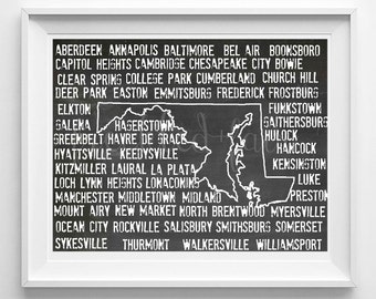 Maryland State print, printable wall art, custom state print