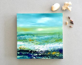 Ocean painting, Abstract landscape, small painting, Acrylic art, small gift
