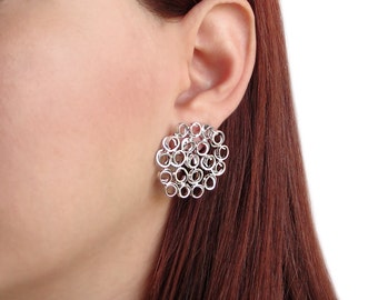 Big round earrings, statement jewelry, sterling silver earring studs, gift for women, hypoallergenic earring studs, unusual earrings