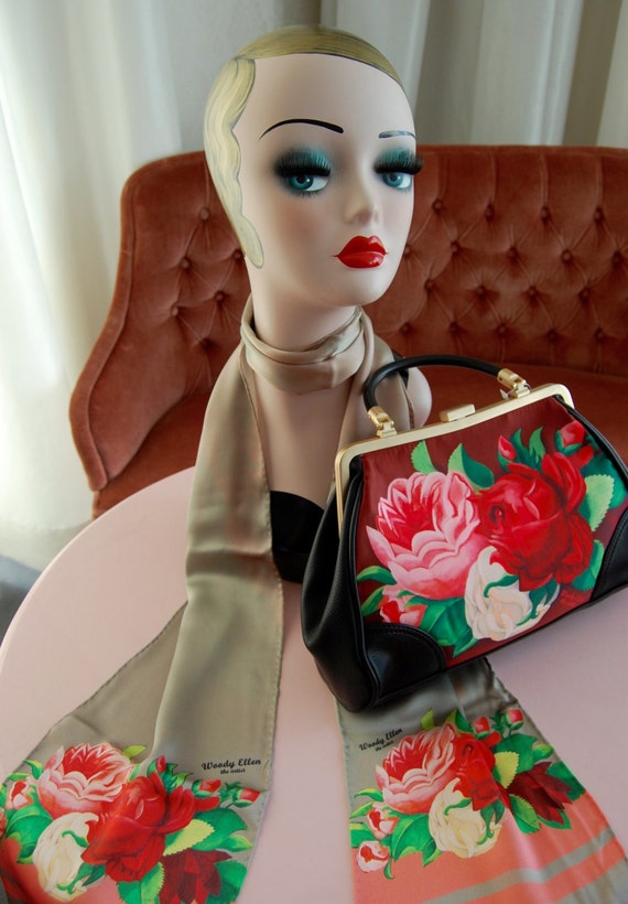 Handbag + Silk Scarf, 100% silk scarf,Red Paris bag,christmas,gift for her,gift for mom,Woody Ellen,christmas gifts,christmas gift ideas