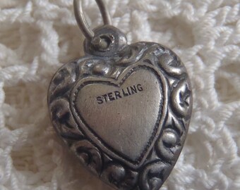 Vintage Charm Sterling Silver Puffy Heart