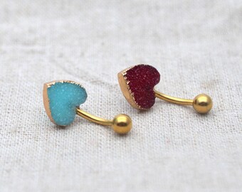 Sale-druzy belly button rings belly ring heart belly button jewelry,navel ring,bff gift