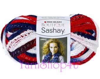 PATRIOTIC Red Heart Boutique yarn Sashay, America, 4th of July, USA, Ruffling Ruffle lace- ribbon yarn- Red White and Blue yarn Fluffy yar