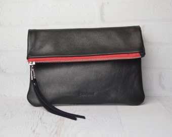Foldover leather Clutch Pouch / carryall / handbag / purse / evening bag