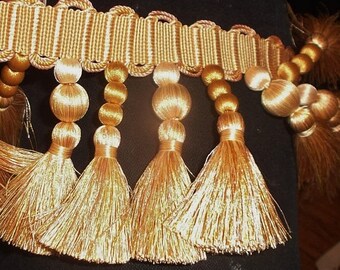 SALE Houles Paris tassel & bobble gold trim "Aurore" 1 3/4yd x 3 1/2" New stock for pillows, drapes etc.