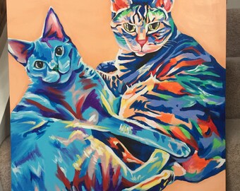 Colorful Cat Painting - 2 Cats