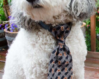 Dog Neck Tie - Black and Brown Size Medium Pet Neck Tie for Wedding - Adjustable Legnth - Pet Photo Prop - Over Collar Neck Tie
