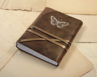 Butterfly - Brown Leather Journal, Vintage Style Journal, Notebook, Diary, Brown Book