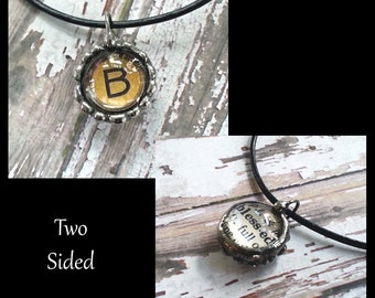 Soldered Glass Bubble Charm, Initial Pendant, Letter B, Dictionary Definition Charm, Collage Art Charm