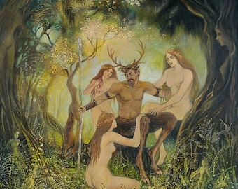 The Council Of Cernunnos 8x10 Fine Art Print Pagan Mythology Horned God Symbolism Goddess Art