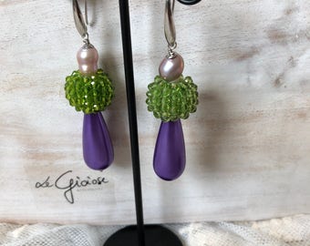 Purple earrings/green earrings/juvenile earrings/Spring color earrings/earrings/Costume Jewellery/Bjioux