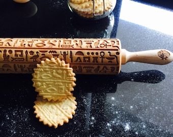 HIEROGLYPHS rolling pin, embossing rolling pin, engraved rolling pin by laser