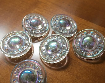 5 Aurora Borealis Glass buttons-5 dazzling glass buttons-eye-catching-old collectors/glass knobs (071)
