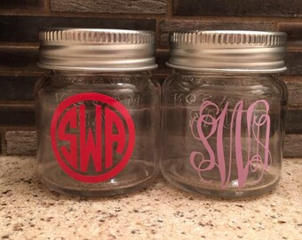 Monogrammed mason jar shot glasses