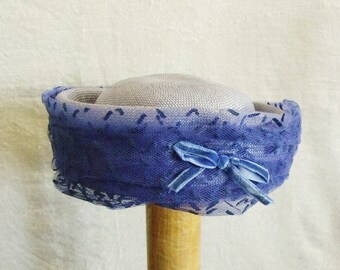 Chic Blue Pill Box vintage ladies chapeau dress hat