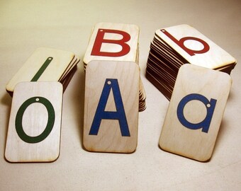 Sandpaper Letters, Uppercase, Lowercase and Numbers 0-10 mounted on 3"x5"Birch - Montessori