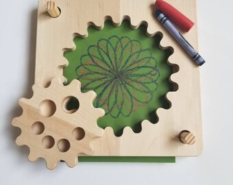 Wooden spirograph, toddler spiral drawing kit