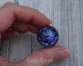 Everlasting Rose Marble, Purple , unusual gift, collectible glass art, sphere, lampwork, flower, valentines gift, gift for her