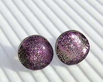 Dichroic Earrings - Dichroic Jewelry - Fused Glass Earrings - Sterling Silver Pink Stud Earrings - Post Earrings (SS12)