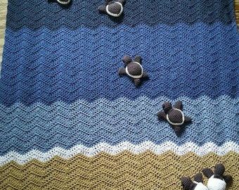 Crochet Hatching Sea Turtle Ocean Blanket