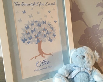 Baby loss butterfly tree print, miscarriage, stillbirth, infant loss, angel baby, memorial keepsake, too beautiful for Earth, sympathy gift