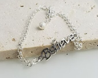 Silver "Believe" Ankle Bracelet, Silver Ankle Bracelet