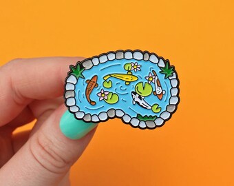 Fish pond, colourful goldfish / koi carp enamel pin - ornamental pond - fish pin - lapel pin - flair - pin badge