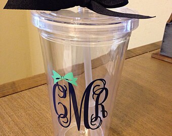 Custom Monogram Cup - Monogrammed Tumbler, Personalized Tumbler, Acrylic Monogram Cup
