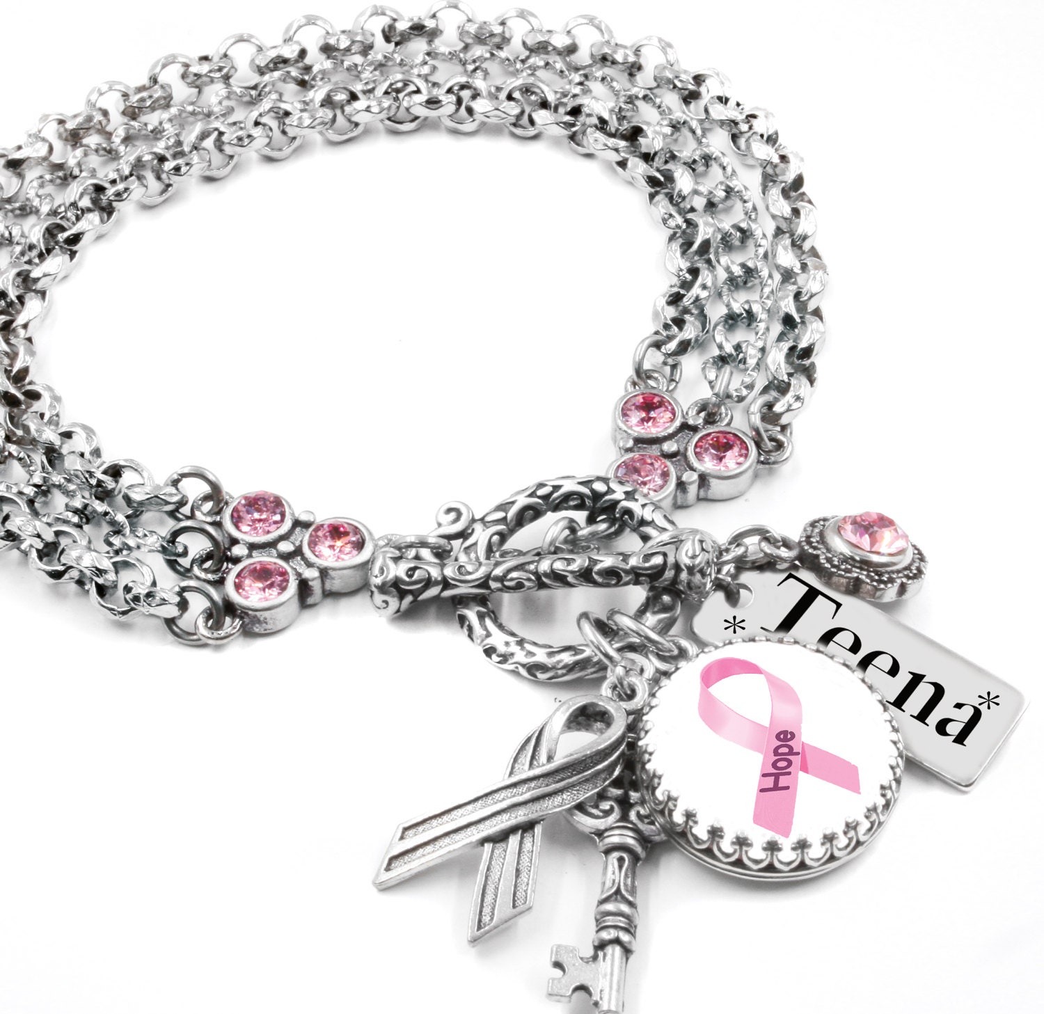Breast Cancer Charm Bracelet Breast Cancer Jewelry Awareness