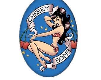 30x40mm, pinup, cherry bomb style tattoo