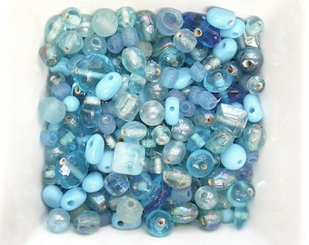Assortment of blue shades glass Indian beads