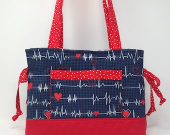 Nurse Bow Bag-Heartbeat Fabric
