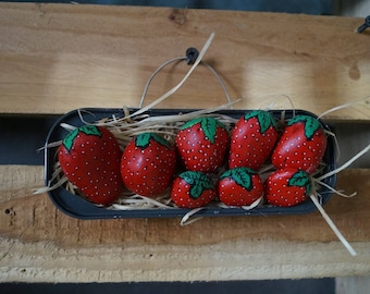 Tray Strawberry painted pebbles
