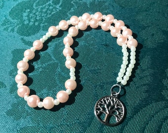 Pagan Prayer Beads White Pink Tree of Life Witch Wicca