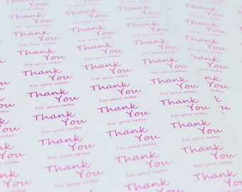 Thank you for your order labels / stickers. 65 per sheets. Pink Print. An easy way to thank your customers!