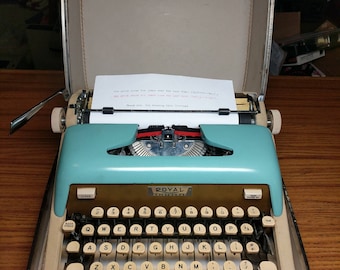 1961 Turquoise and Gold Royal Aristocrat portable manual typewriter with case - beautiful!