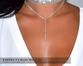 Christina Set Double T Drop Diamante Choker Necklace Rhinestone Choker Necklace Sparkle Crystal Choker Silver Necklace, Bridesmaids, Wedding