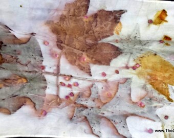 Silk Scarf, Ecoprinted maples and oak designs & colors imprinted from Nature, 8" x 72", Natural silk art by artist, OOAK, USA ship FREE