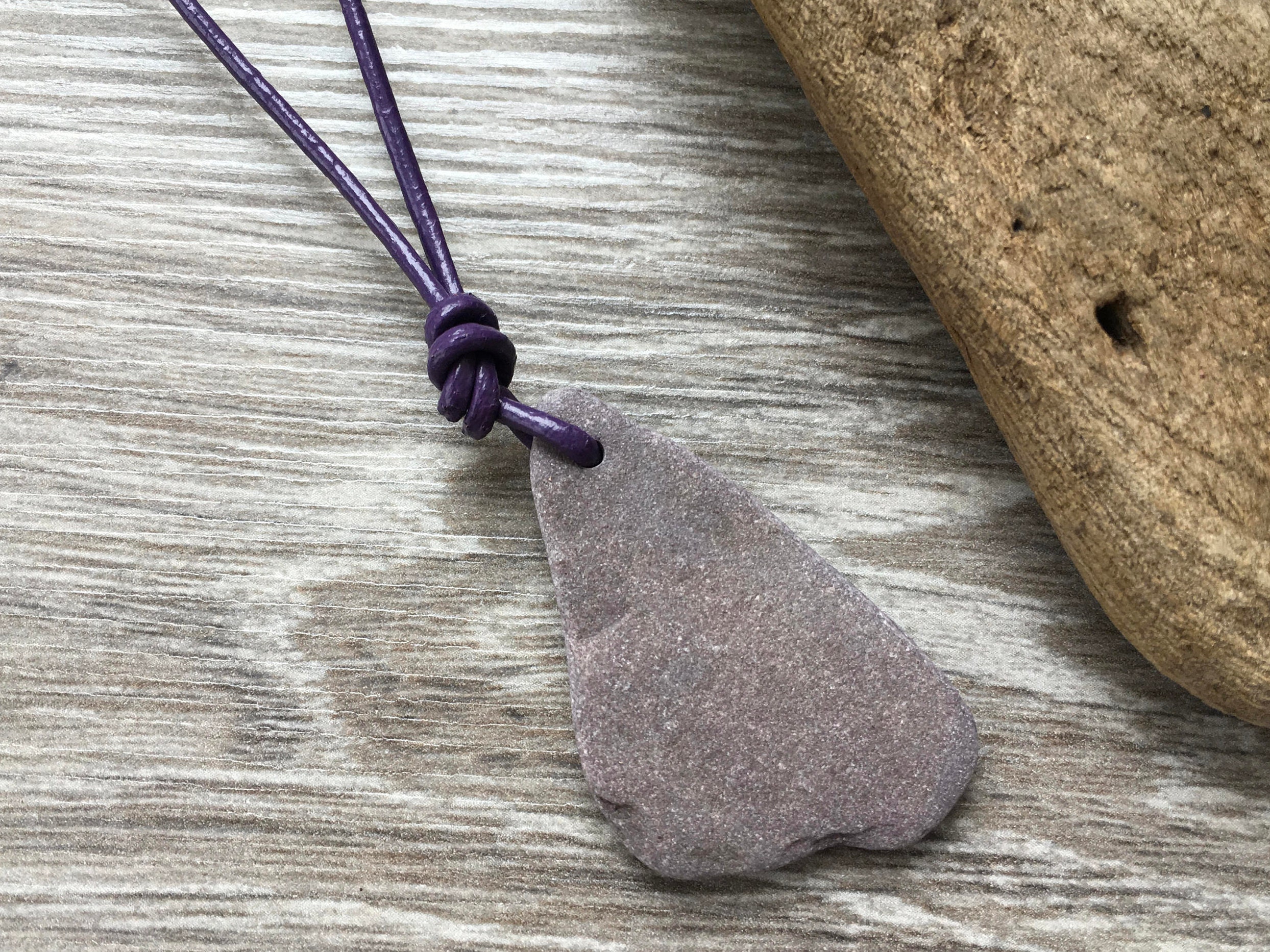 Purple beach pebble necklace, raw stone jewelry, found pebble, unisex ...