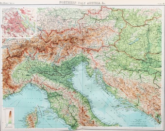 Huge 1922 Antique Map, Northern Italy, Austria & The Alps, Yugoslavia, Hungary, Vintage Colour Map (36)