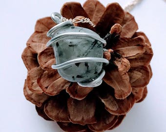 Tourmalinated Quartz Necklace - Tourmalinated Quartz Pendant - Tourmalinated Quartz - Tourmalinated Quartz Wrapped Pendant - Quartz Jewelry