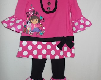 Dora The Explorer Dress Dora Outfit Dora Leggings Handmade Ruffles Ruffle Pants Size 12M