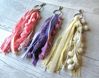 Tassel Keyring - Ribbon Keychain - Lace Keyring - Bag Charm - Bag Tassel - Bag Accessory - Boho Tassel - Purse Tassel - Handbag Charm