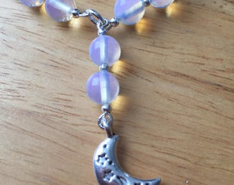 Moonstone and moon pendant bracelet
