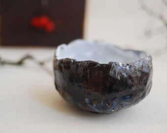 Ceramic raku teabowl chawan for tea ceremony