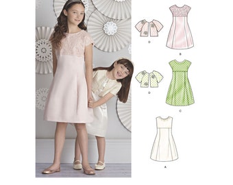 PARTY DRESS PATTERN / Girls Fancy Dress and Jacket - Special Occasion / Size 3 to 6 Or 7 to 14