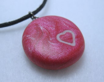 Pink Heart Polymer Clay Jewelry, Red Heart Polymer Clay Necklace, Pink Heart Pendant, Valentines Day Gift