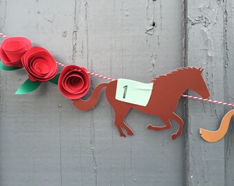 Kentucky DERBY garland | kentucky derby party horses roses garland banner bunting derby party decor louisville backdrop