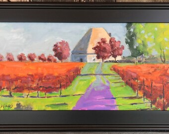 KARMIR VINEYARDS - 12 x 24 - Amador County Winery - Plein Air - Original Oil Painting - Fall - Trees - Northern California Landscape - Art