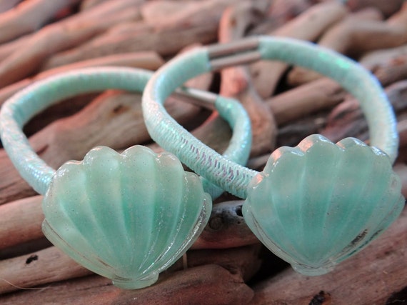 Shell Seashell Hair Tie Ties Set Clam Clamshell Iridescent Pony Tail Holder Im I'm really a mermaid Accessory Kawaii Kids Childrens Girls